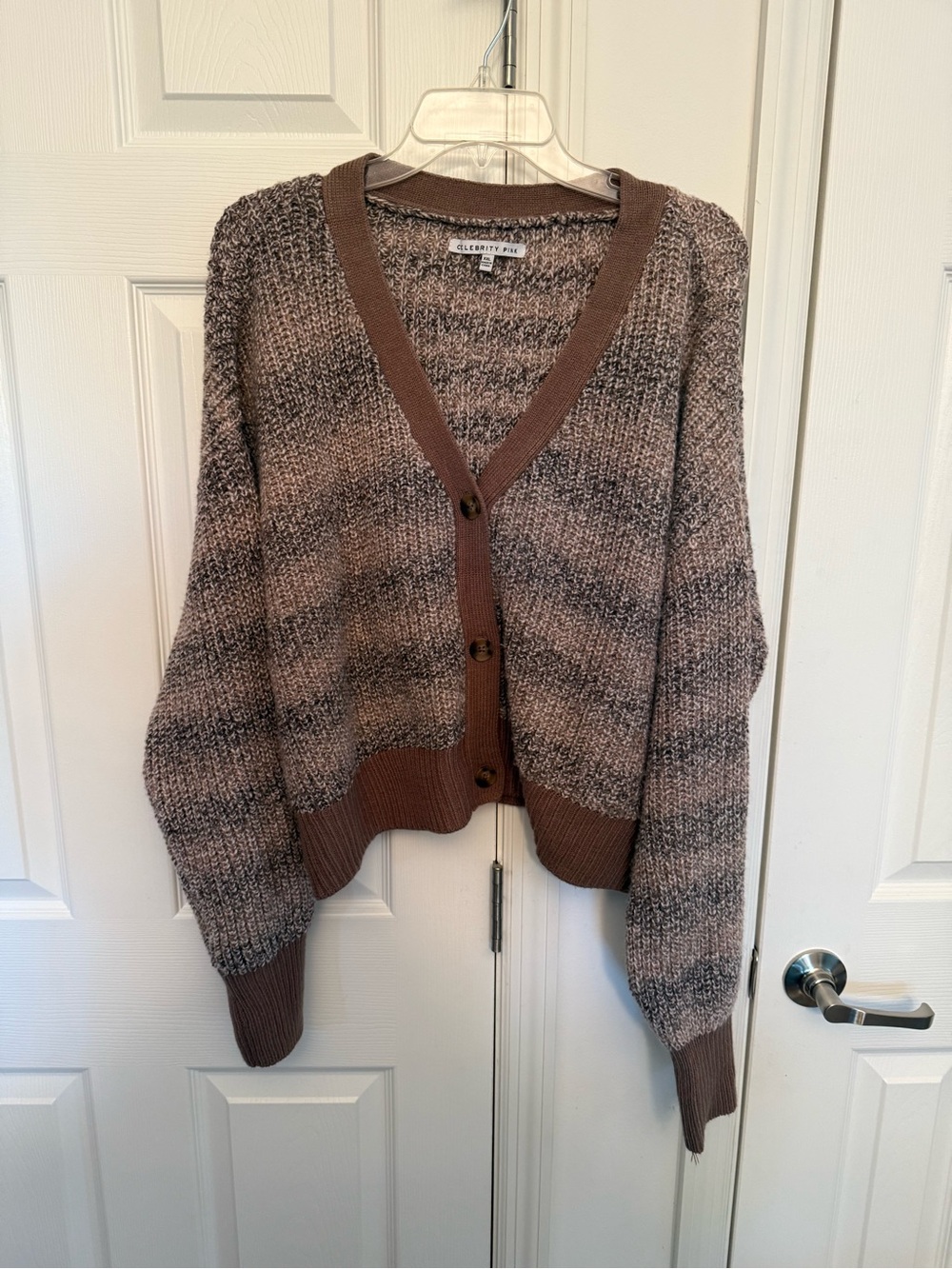 Celebrity Pink Brown Marled Button-Front V-Neck Cardigan